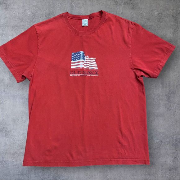 Old Navy Vintage Y2K 2005 USA Flag Tee Red Cotton Men's Size Extra Large - Picture 1 of 7